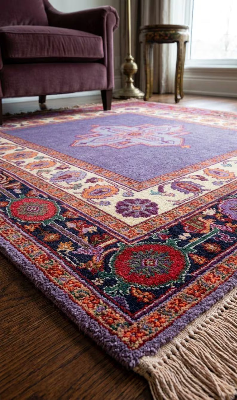 Handmade Tufted Rug, Boho Vintage Area Rug, Large Colorful Persian Style carpet, housewarming gift